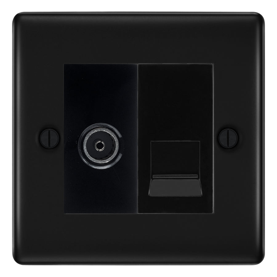BG Nexus Matt Black TV Aerial & Master Telephone Socket - Black Insert