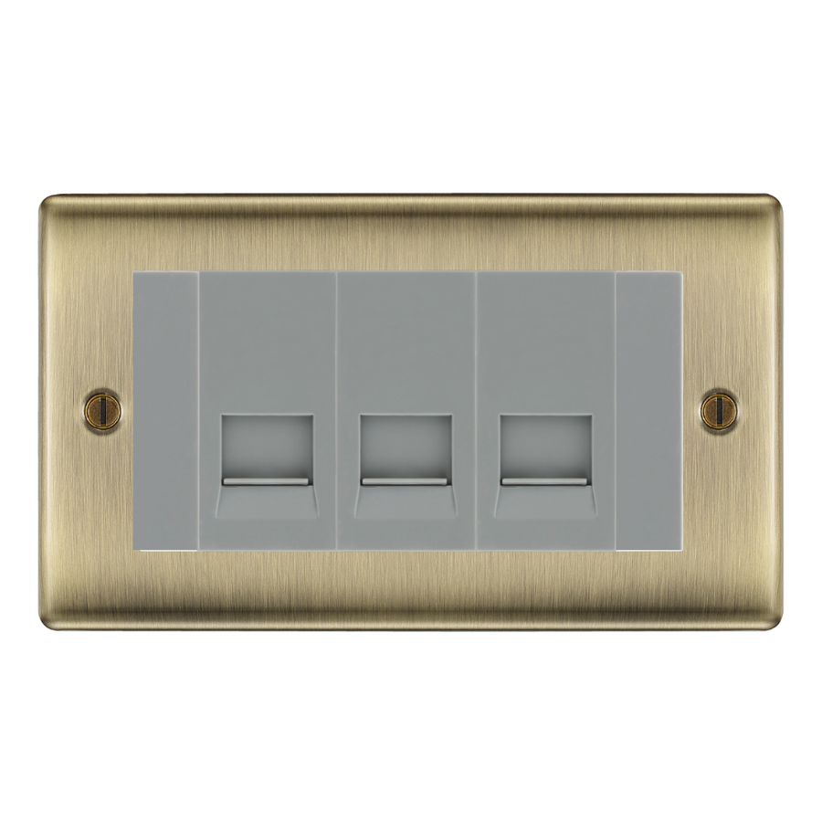 BG Nexus Antique Brass 3 Gang Secondary Telephone Socket, Screw Terminal - Grey Insert