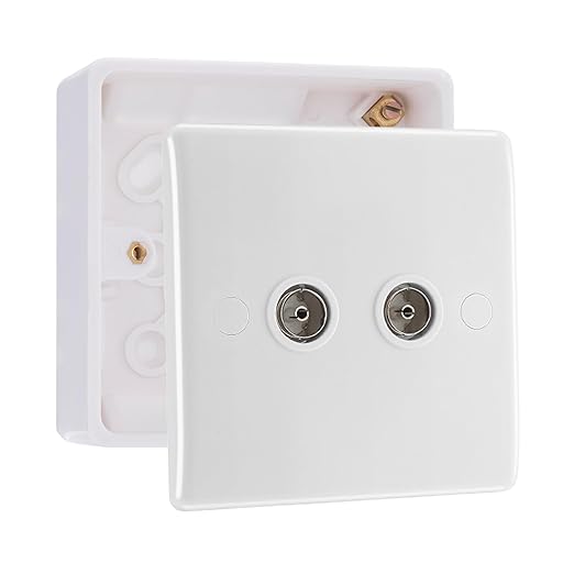 BG Electrical Double TV Aerial Socket White Moulded & 32mm Pattress Back Box