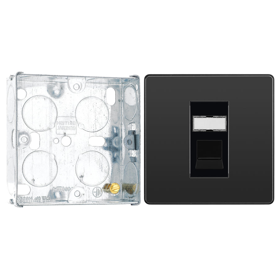 BG Evolve Black Chrome RJ45 Cat6 Single Data Outlet PCDBCRJ451B with 25mm Steel Back Box