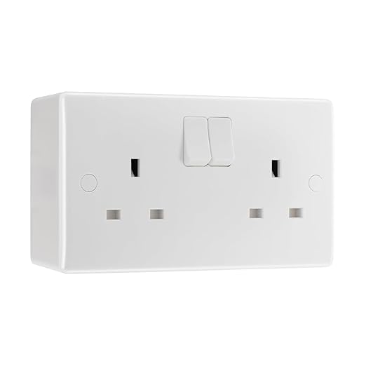 BG Nexus 2 Gang 13A Switched Wall Socket Double Pole & 50mm Pattress Back Box