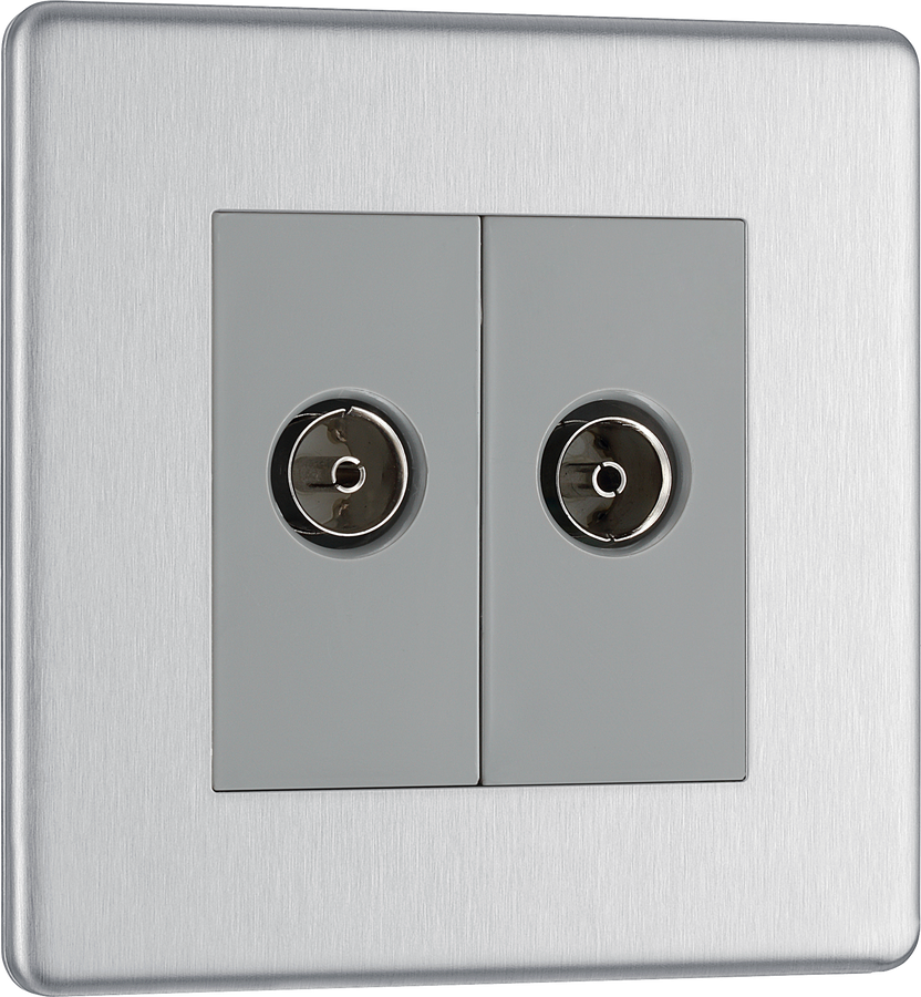 FBS66 Front - This TV/FM diplex socket from British General has 2 connection points and separates the TV and FM band signals from systems where both signals are combined on a single aerial down-lead.