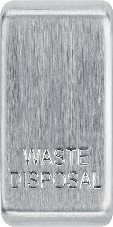 RRWDISBS Front - This brushed steel finish rocker can be used to replace an existing switch rocker in the British General Grid range for easy identification of the device it operates and has 'WASTE DISPOSAL' embossed on it.