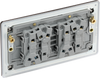 FBN44 Back - This Screwless Flat plate black nickel finish 20A 16AX quadruple light switch from British General can operate 4 different lights whilst the 2 way switching allows a second switch to be added to the circuit to operate the same light from another location (e.g. at the top and bottom of the stairs).