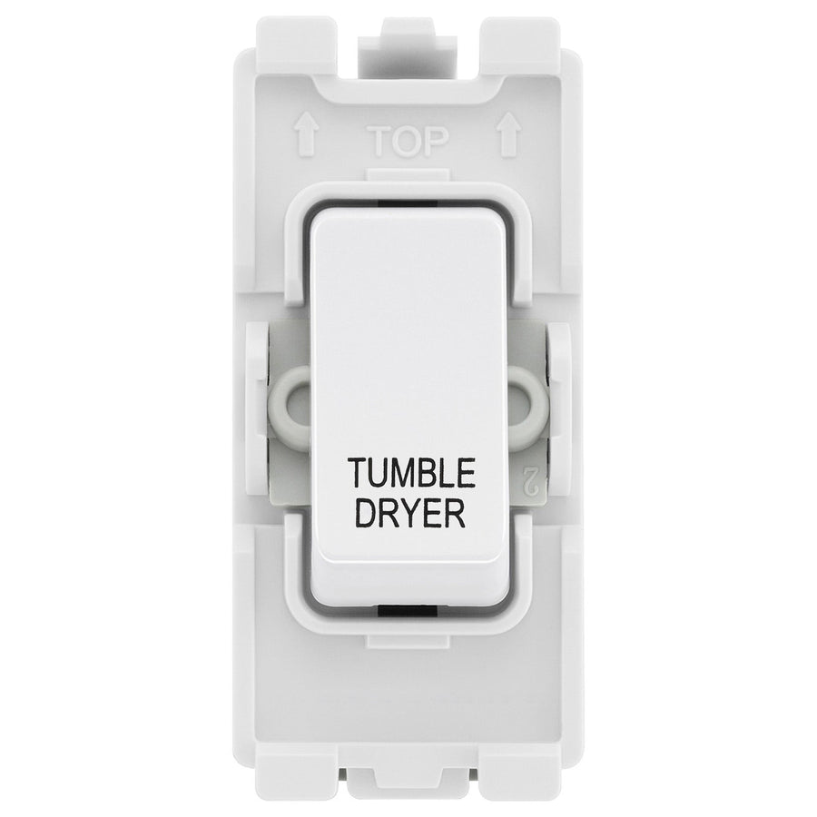 BG Evolve White RRTDPCDW 20A DP Appliance Grid Switch Labelled Tumble Dryer