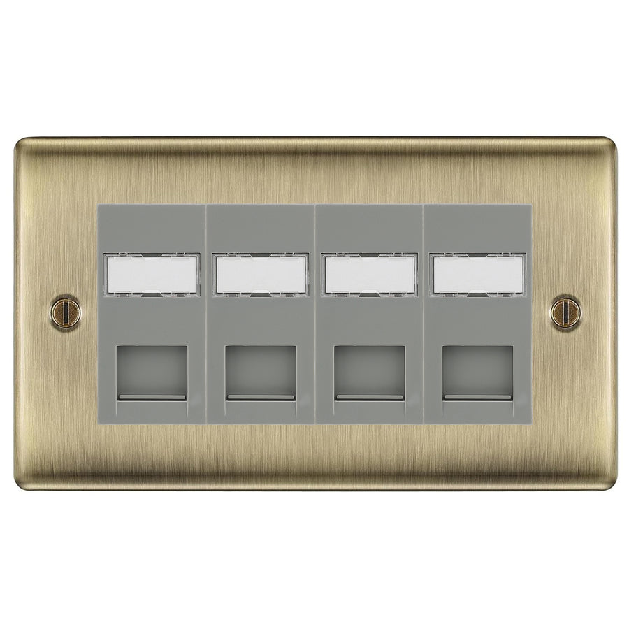 BG Nexus Antique Brass 4 Gang RJ45 CAT6 Data Socket Grey Inserts