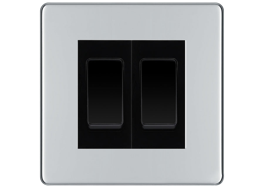 BG Polished Chrome 2 Gang Intermediate Light Switch Custom Grid – Black Insert