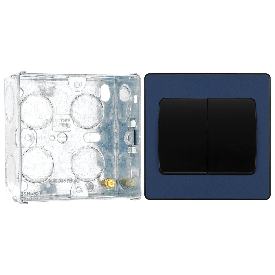 BG Evolve Matt Blue 2G Wide Rocker Light Switch PCDDB42WB with 35mm Steel Back Box