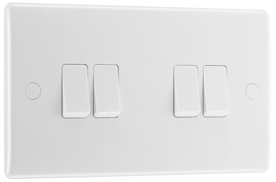 BG 844 Moulded Round Edge | White | 4 Gang 10AX 2 Way Plate Switch