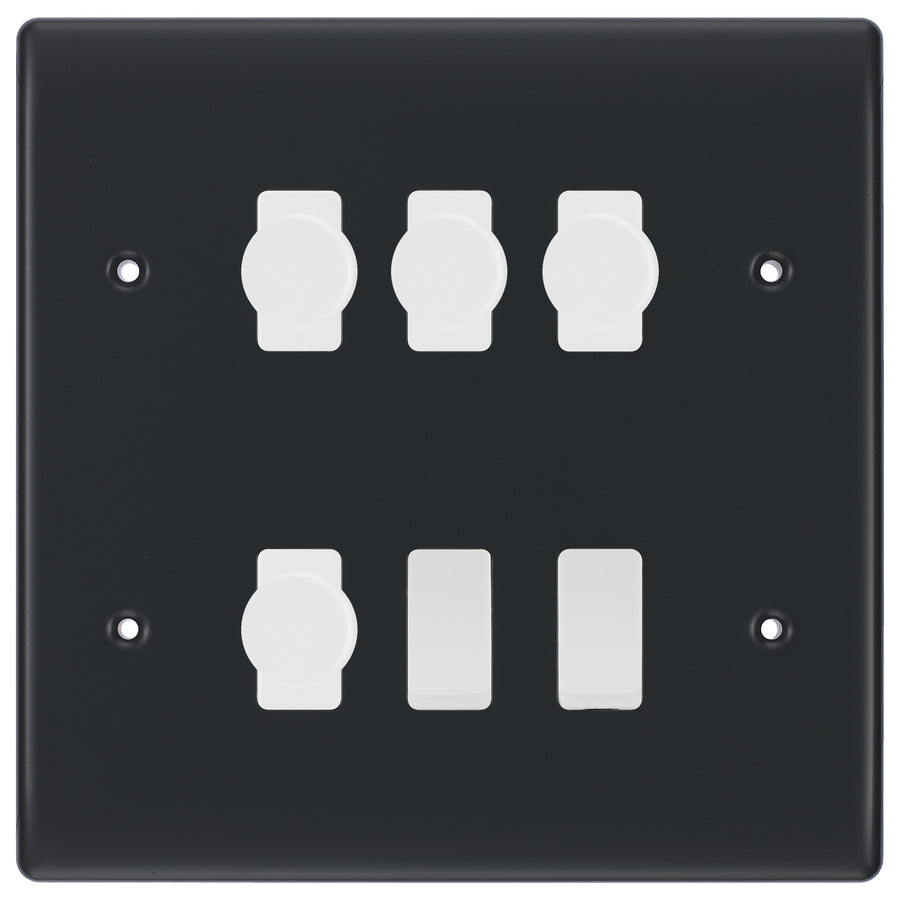 BG Part M 6 Gang Switch 4x Intelligent Dual Mode Dimmer 2x 2 Way Custom Grid