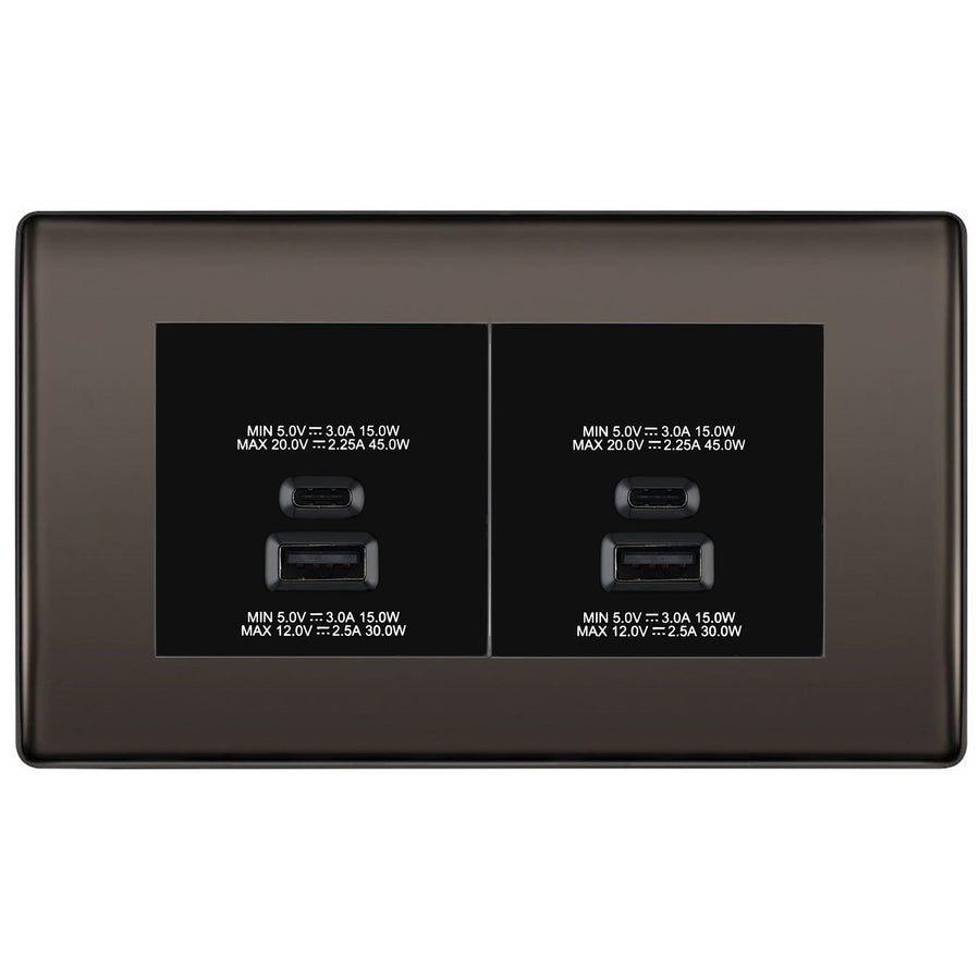 BG Black Nickel 4G Faceplate with 45W USB A+C Charger Modules – Black Insert