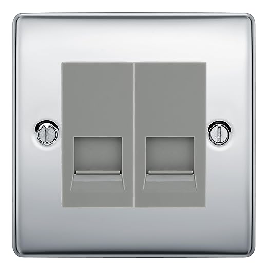 BG Nexus Polished Chrome Double RJ11 Telephone Socket NPCRJ112 - Grey Insert