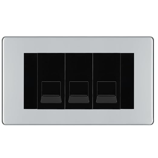 BG Screwless Polished Chrome 3 Gang RJ11 Telephone Socket Euro Module - Black Insert