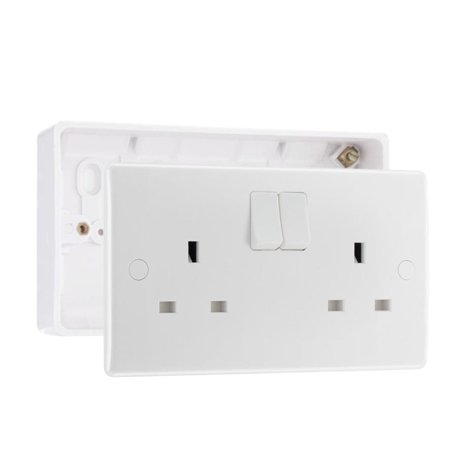 BG Nexus 13A Single Pole Double Socket White & 32mm Pattress Back Box