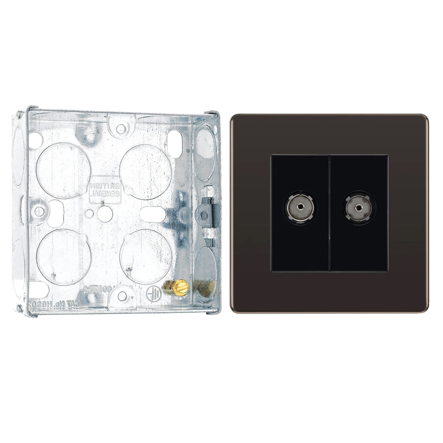 BG Screwless Black Nickel TV/FM Diplex Socket FBN66 with 25mm Steel Back Box