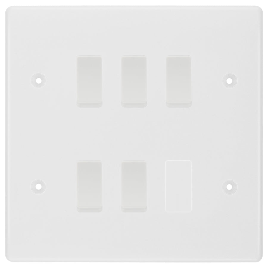 BG White 5 Gang 2 Way Custom Grid Light Switch with Back Box Included