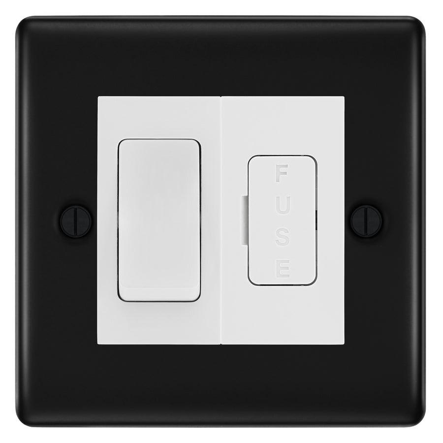 BG Nexus Matt Black 2 Way Light Switch & 13A Fused Spur Plate | White Insert