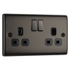 BG Nexus Black Nickel 13A 2 Gang Switched Double Socket NBN22B and 25mm Steel Back Box