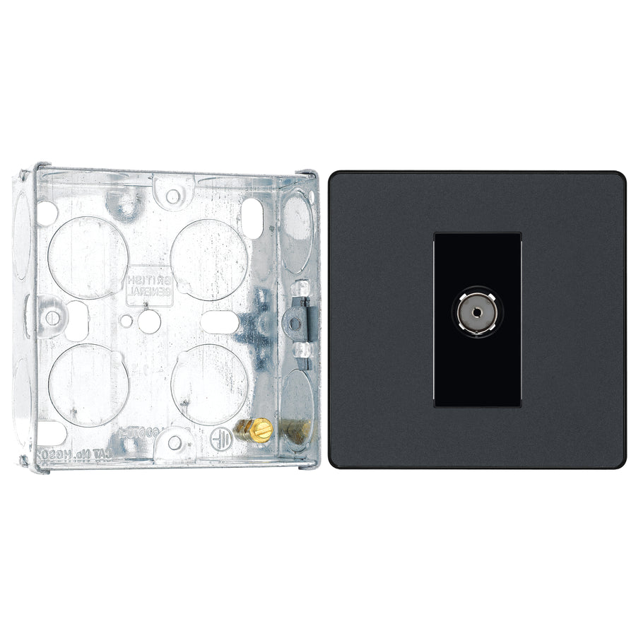 BG Evolve Matt Grey Co-Axial Socket Outlet PCDMG60B with 25mm Steel Back Box