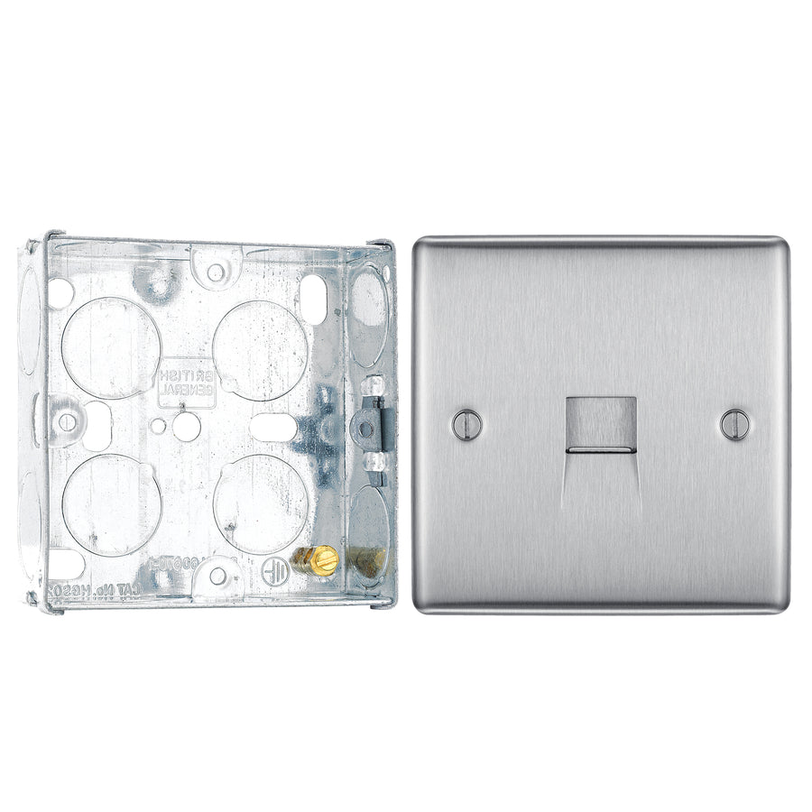 BG Nexus Brushed Steel Single Slave Telephone Socket NBSBTS1 With 25mm Steel Back Box