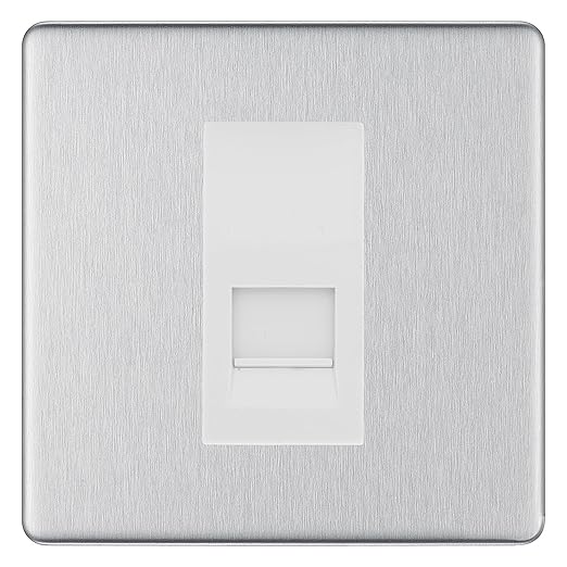 BG Screwless Brushed Steel Single IDC Secondary Telephone Socket - White Insert