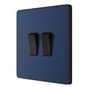 BG Evolve Matt Blue 2 Gang 20A 16AX 2 Way Light Switch PCDDB42B with 35mm Steel Back Box