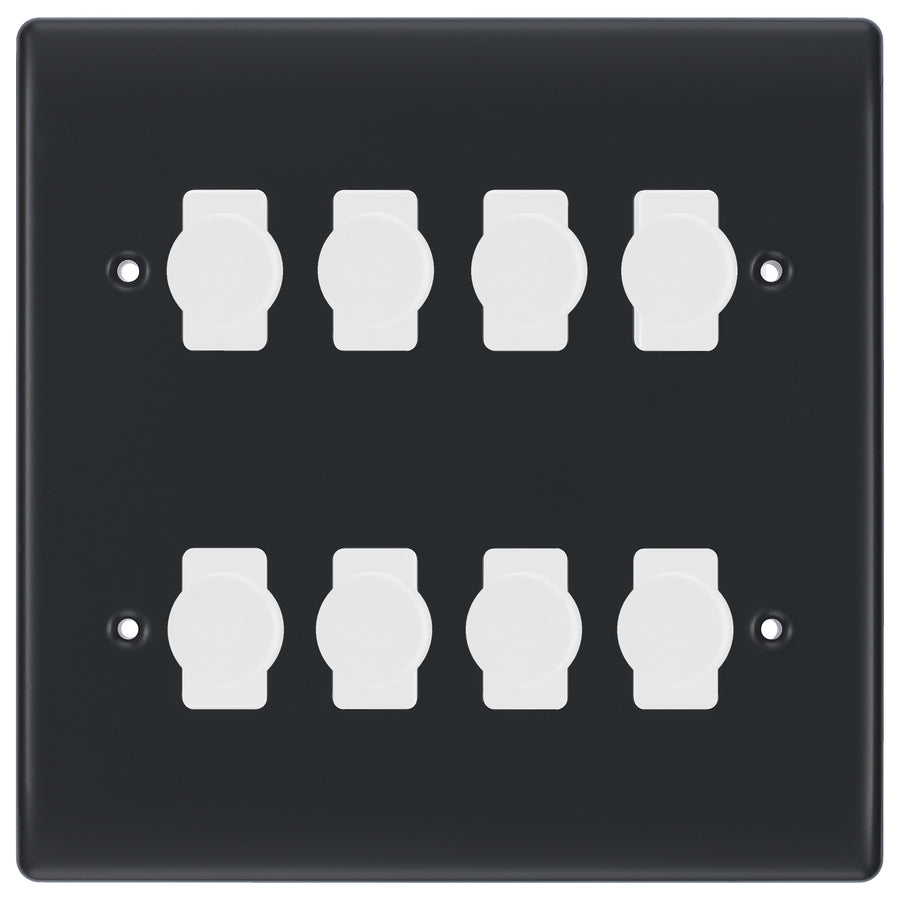 BG Part M 8 Gang Custom Grid Switch Plate with 8x Intelligent Dual Mode Dimmers – Graphite/White