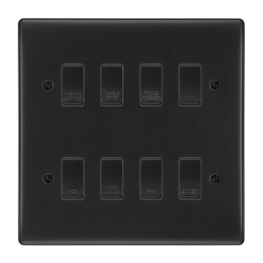 BG Matt Black 8 Gang Custom Grid Switch Panel Labelled Kitchen Appliance