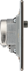 FBN69 Side - This screened Quadplex socket fromBritish General has an outlet for TV FM and 2 satellites, plus a re turn and shuttered telephone socket.