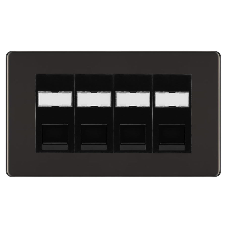 BG Screwless Black Nickel 4 Gang RJ45 Cat5e Data Socket Black Inserts