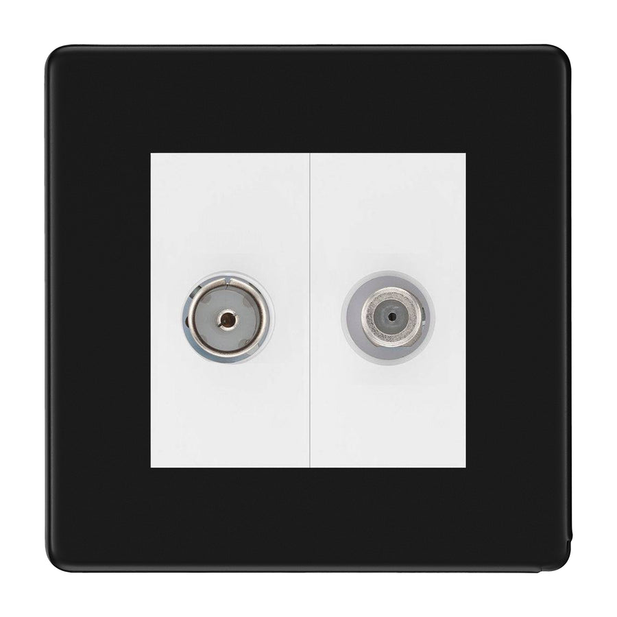 BG Flatplate Screwless Matt Black TV & Satellite Socket FFB65W