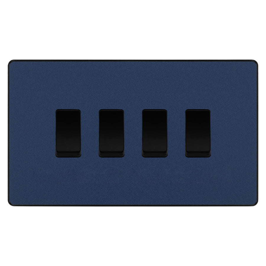 BG Evolve Matt Blue 4 Gang Custom Grid Light Switch Double Format