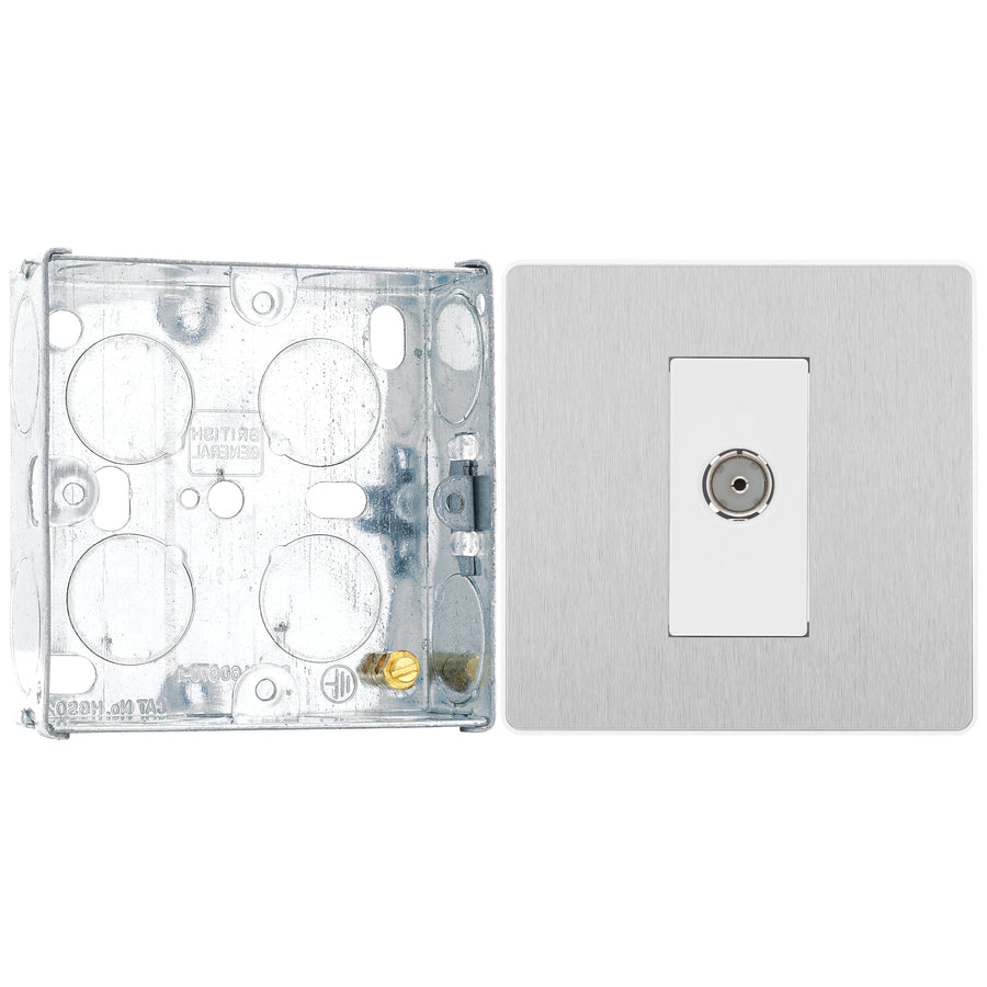 BG Evolve Brushed Steel Co-Axial Socket Outlet PCDBS60W with 25mm Steel Back Box