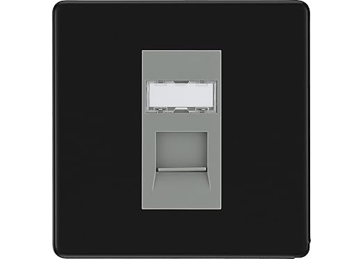 BG Screwless Matt Black Single 1 Gang RJ45 Data Socket FFBRJ451G Grey Insert