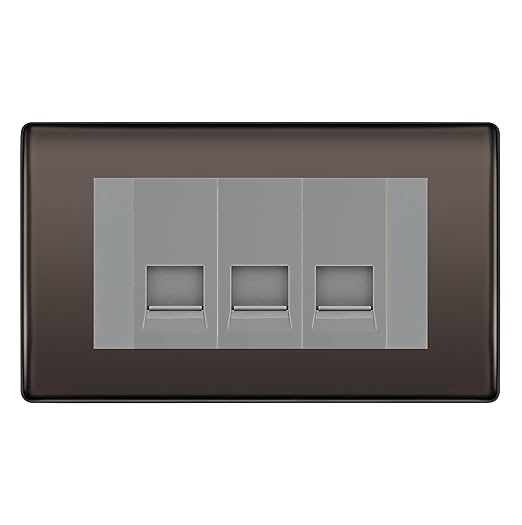 BG Nexus Black Nickel 3 Gang RJ11 Telephone Socket Euro Module - Grey Insert