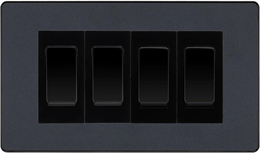BG Evolve Matt Grey 4 Gang 20AX 2-Way Switch Custom Grid - Black Insert
