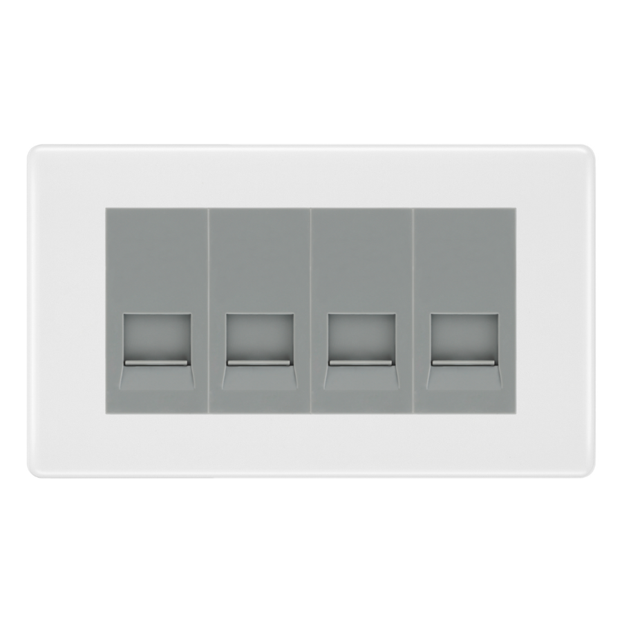 BG White Moulded 4 Gang Master Telephone Socket, Screw Terminal - Grey Insert