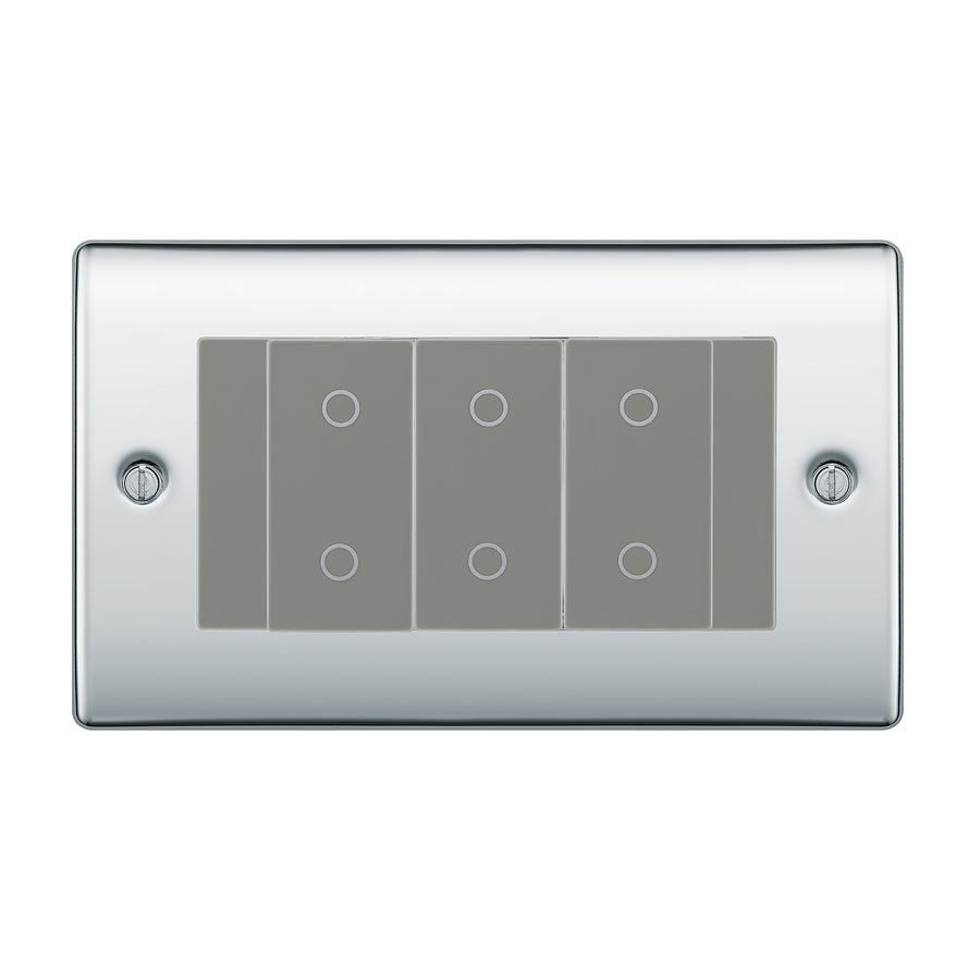 BG Nexus Polished Chrome Triple Secondary Touch Dimmer Switch Grey Inserts