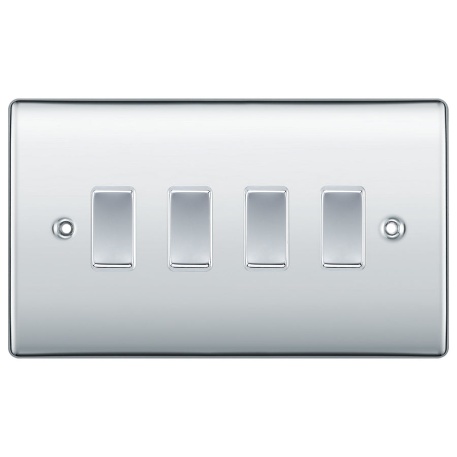 BG Polished Chrome 4 Gang light Switch in Double Format Custom Grid Mirror