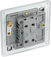 FBS13 Back - This Screwless Flat plate brushed steel finish 20A 16AX intermediate light switch from British General should be used as the middle switch when you need to operate one light from 3 different locations such as either end of a hallway and at the top of the stairs.