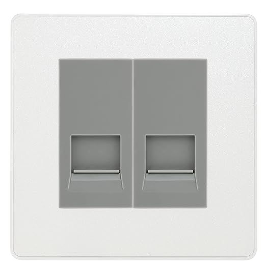 BG Evolve Pearlescent White Double RJ11 Telephone Socket PCDCLRJ112 - Grey Insert