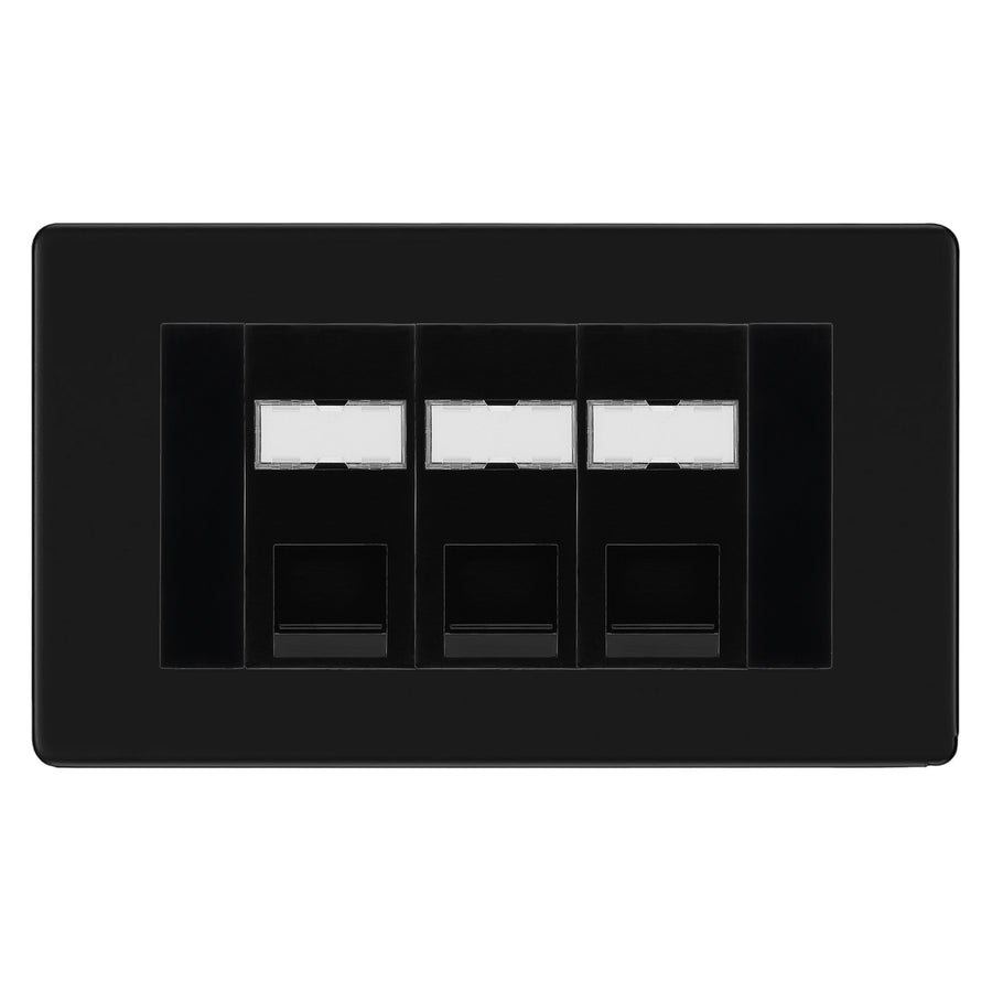 BG Screwless Matt Black 3 Gang RJ45 Cat5e Data Socket Black Inserts