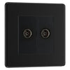 BG Screwless Matt Black 2 Gang Isolated Coaxial Socket FFB63 with 35mm Steel Back Box