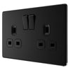 BG Screwless Matt Black 13A Double Socket FFB22B with 35mm Steel Back Box