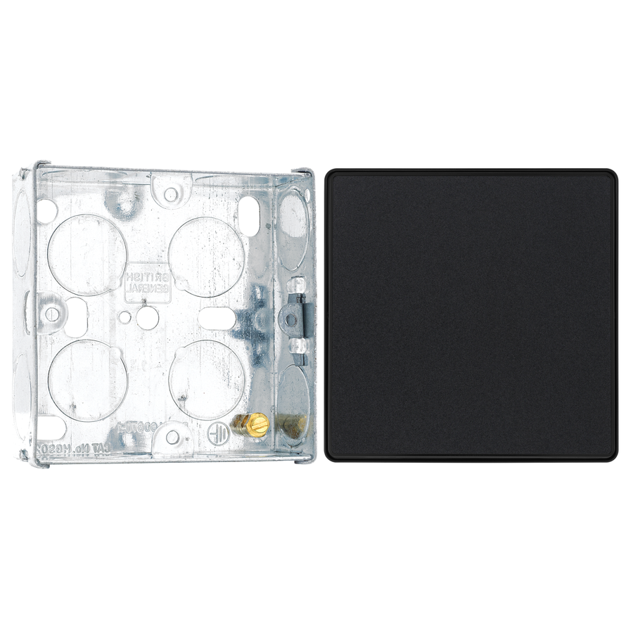 BG Evolve Matt Black 2 Way Single Edge to Edge Rocker Switch PCDMB12EB with 25mm Steel Back Box