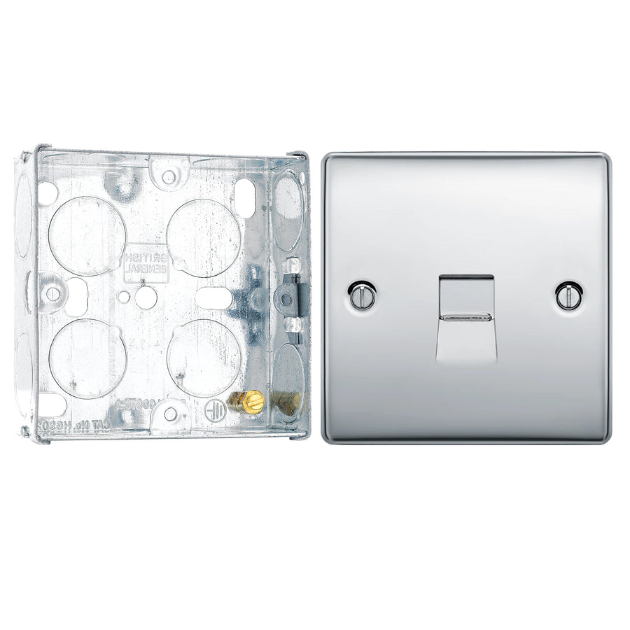BG Nexus Polished Chrome Single Slave Telephone Socket NPCBTS1 with 25mm Steel Back Box