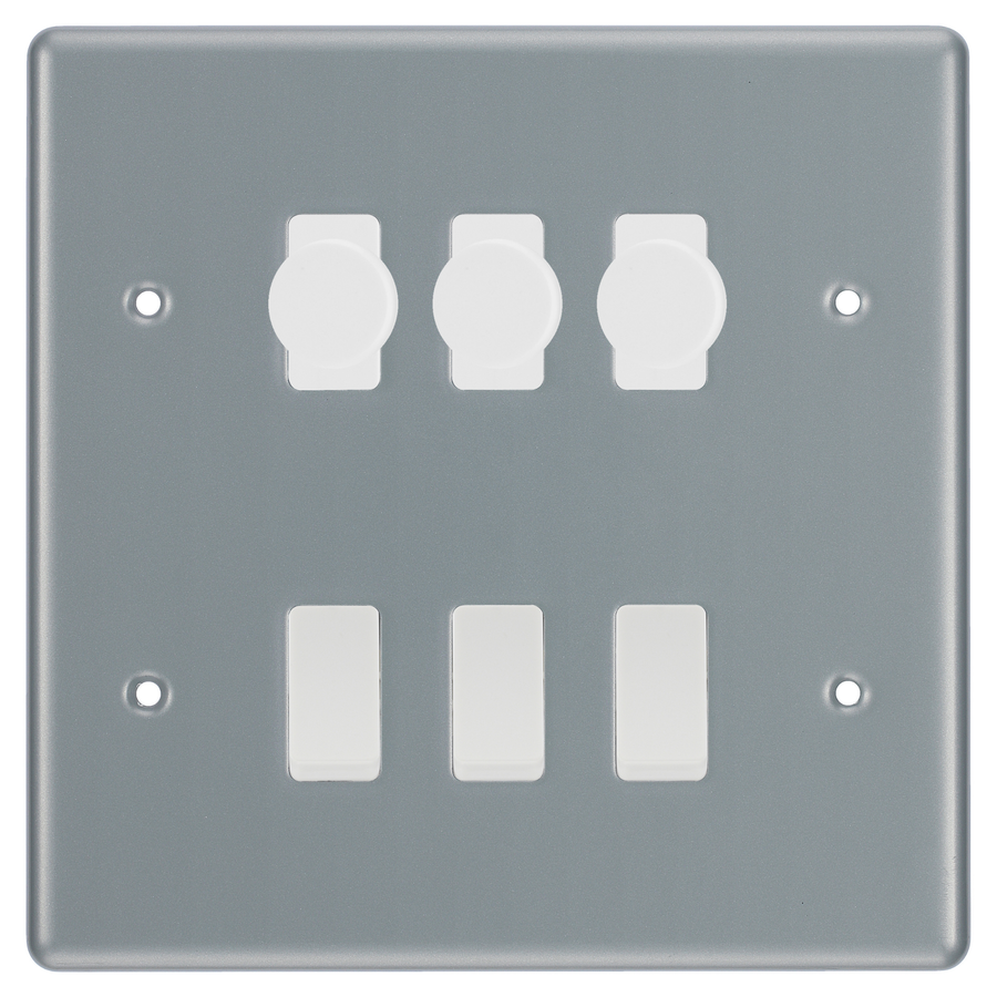 BG Metal Clad 6 Gang Switch 3x LED Dimmer 3x Intermediate Custom Grid Switch