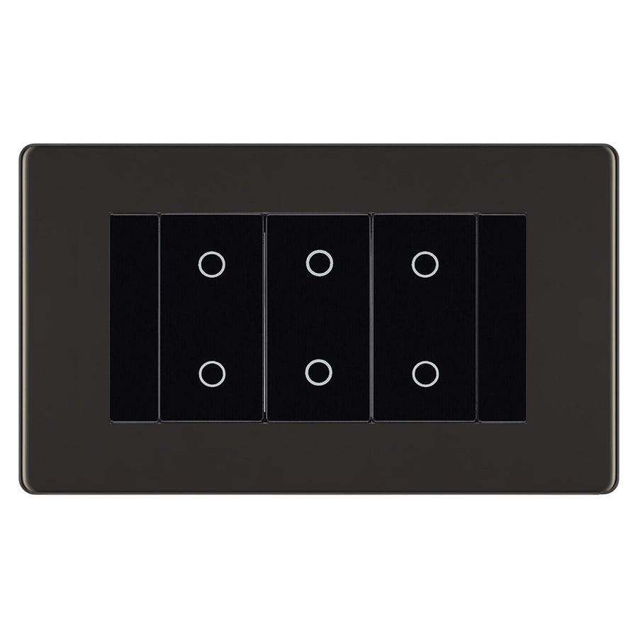 BG Nexus Screwless Black Nickel Triple Master Touch Dimmer Switch Black Inserts FBNTDM3B