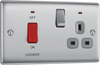 NBS70G Front - This 45A cooker control unit from British General includes a 13A socket for an additional appliance outlet, and has flush LED indicators above the socket and switch.