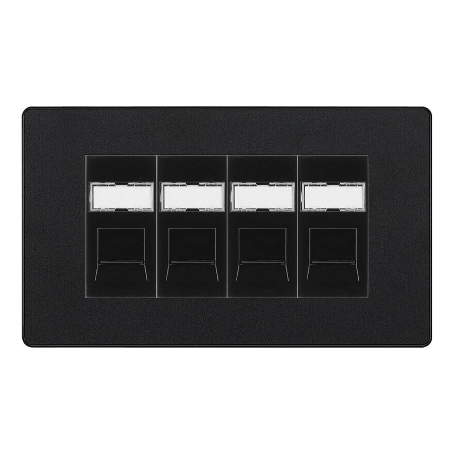 BG Evolve Matt Black 4 Gang RJ45 Cat6 Data Socket Outlet Black Inserts